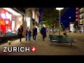 🇨🇭Zurich Night Walk in Autumn 2022 - Central City Street. 4K Switzerland Walking Tour