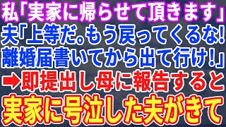 【スカッとする話】私「実家に帰ります」夫「もう戻ってくるな！離婚届書いてから出てけ！」→即提出し、母に報告すると速攻で実家に夫がやってきて…w【修羅場】