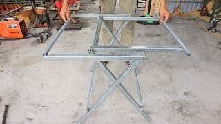 Great idea for a clever craftsman's folding table / Diy smart folding metal tabl