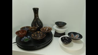 琳琅满目宋吉州窑玳瑁釉各种器型Unique Song Jizhou kiln turtle shell pattern stem cup, bowls and vase