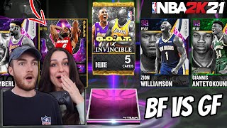 Who can pull the BEST Invincible Dark Matter? Girlfriend vs Boyfriend Pack Opening!