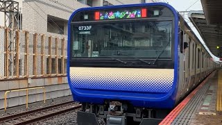 JR市川駅を入線.通過.発車する列車。