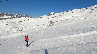 Flaine - GoPro POV skiing blue run across drag lift Traversee to Diamant Noir lift filmed March 2022