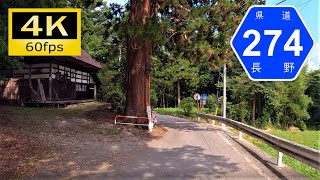 【車載動画/Onboard Cam】すれ違い困難な狭隘路：長野県道274号宇留賀池田線/Driving in Japan Onboard Camera, Nagano [4K]