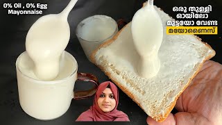 ഒരുതുള്ളി ഓയിലോ മുട്ടയോ ഇല്ലാതെ മയോണൈസ് , Mayonnaise without oil / Mayonnaise Recipe