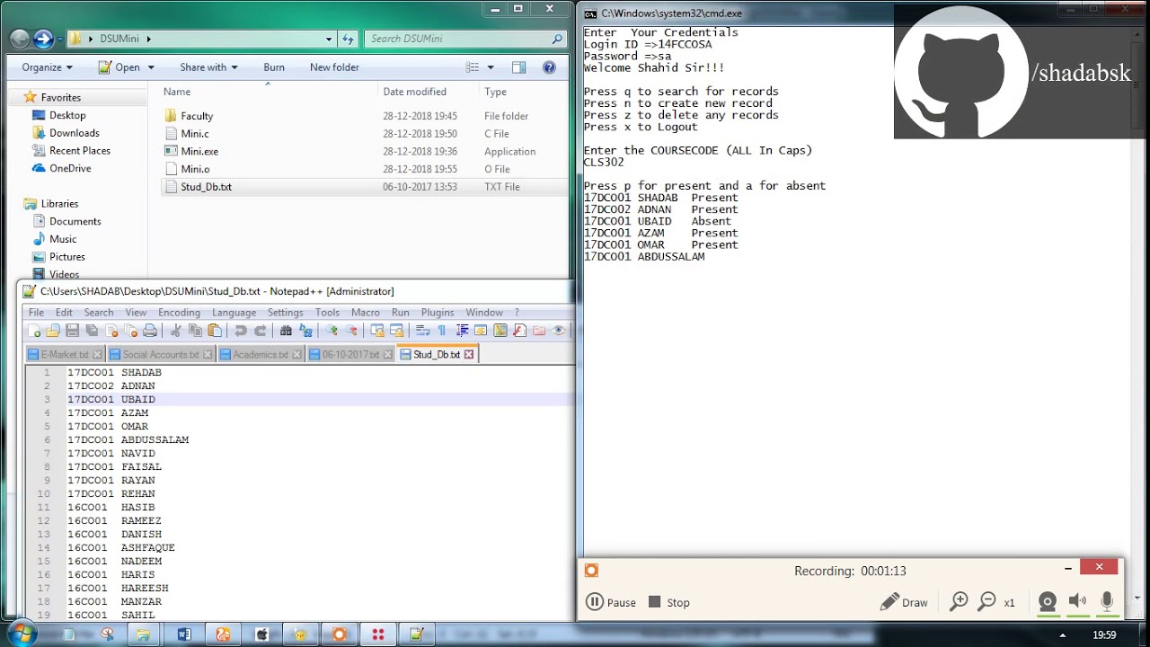 Github Shadabsk Attendance Management System Using C File Handling