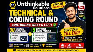 Unthinkable Solutions Remaining Technical Round🔥| 30 Coding MCQs + 5 Coding Problems 💻