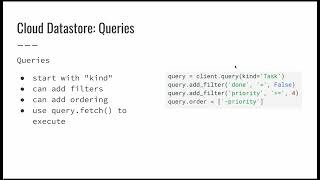 CS1520 Lecture 21: Using Queries in Google Cloud Datastore