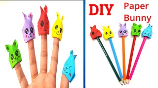 DIY BUNNY FINGER PUPPET | Paper Craft For School | Origami Pencil Topper | Easy Kids Crafts Ideas
