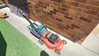 Mowing the Lawn with The Victa Vantage 2 Stroke Walk-Behind Lawnmower