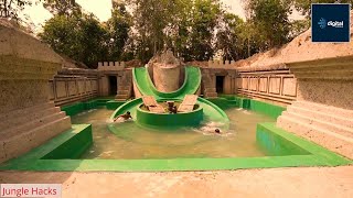 150 Days Survive in Rainforest Building Underground | Water Slide Park and Swimming Pool |
