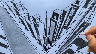 How to Draw a City using 3-Point Perspective: Step by Steps