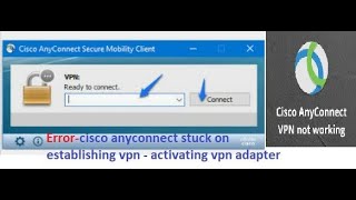 cisco AnyConnect establishing vpn - activating vpn adapter error solution 30 seconds