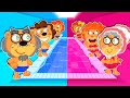 Lion Family | Pink vs Blue Family Swim Race Challenge | Cartoon for Kids