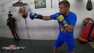 VASYL LOMACHENKO SHOWS MASTERFUL DISPLAY OF JAB ON DOUBLE END BAG - GO PRO VIDEO