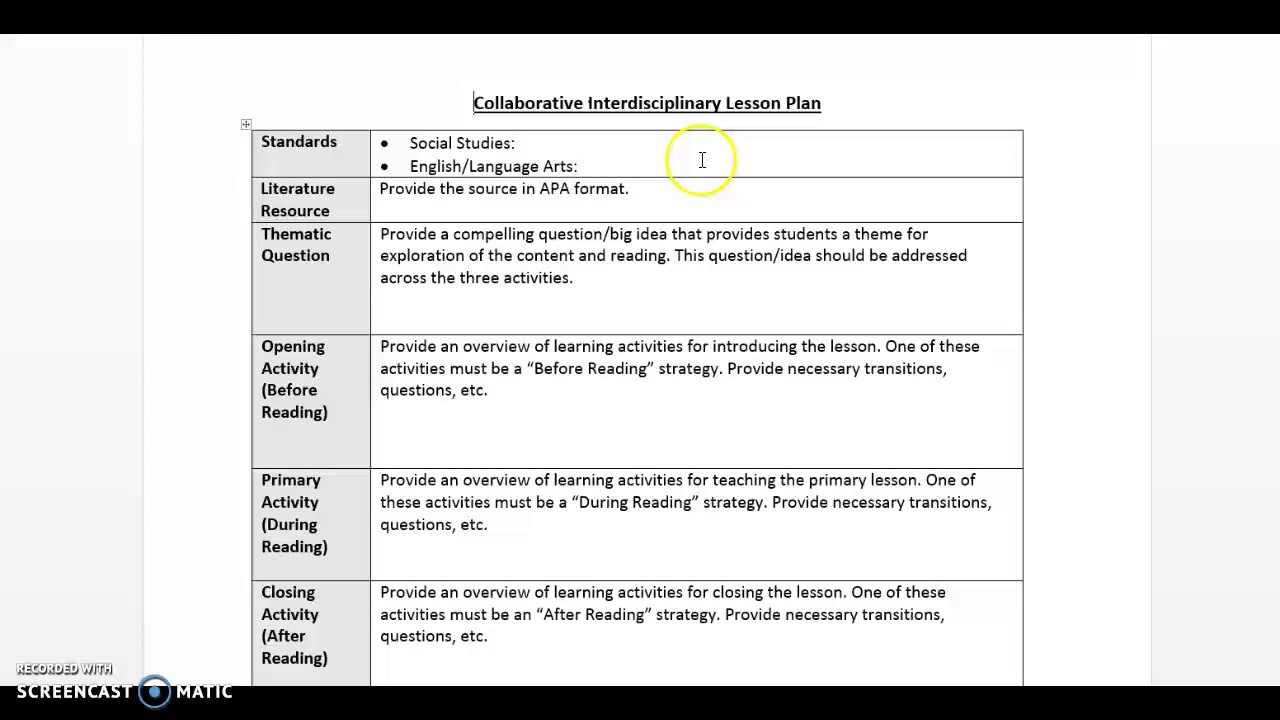 Integration Lesson Plan Overview - YouTube