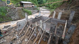 Cầu Chống Cáng Dào (T24)| Chạy mưa ghép xong cốt pha Móng - Vật liệu lên thiếu tiền cần giúp đỡ thêm