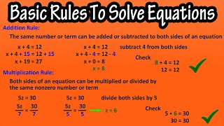 Basic Rules To Solve Equations - Addition Rule And Multiplication Rule How To Solve for Equations