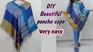 DIY Convert Old Dupatta/Shawl into Beautiful Poncho / Old Shawl Reuse Idea/ DIY Winter Shawl Hack