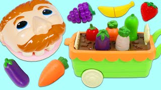 Mr. Play Doh Head Grows Toy Velcro Cutting Fruits & Veggies | Learn Fruits & Vegetable Names!