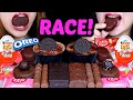 ASMR LEFTOVER DESSERT RACE! KINDER JOY EGGS, TICO ICE CREAM, OREO MOUSSE CAKE, KITKAT, JELLY CANDY먹방