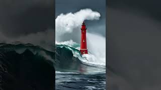 Will These Gigantic Waves Take Down the Red Lighthouse? #scaryocean #lighthouse #shorts