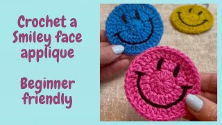 Crochet a Smiley Face appliqué, Beginner friendly crochet, Smiley Face keyring