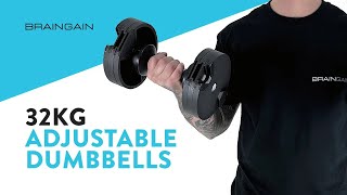 BRAINGAIN 32kg Adjustable Dumbbells - 16 dumbbells in 1, 2kg to 32kg, Home Gyms - Long