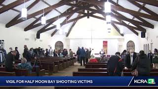 A vigil is underway for the victims of the Half Moon Bay shootings