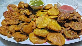 1 Batter 4 Types of Pakora Recipe | 4 Vegetables Pakora | Street Style Veg Pakoda and Chutney Recipe