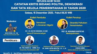 WEBINAR REFLEKSI AKHIR TAHUN CATATAN KRITIS BIDANG POLITIK, DEMOKRASI DAN TATA KELOLA PEMERINTAHAN