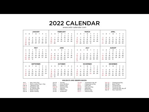 Year 2022 Calendar Printable With Holidays - Wiki Calendar - YouTube