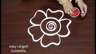 Simple Flower muggulu || Freehand rangoli || easy Daily rangoli designs with out dots