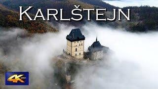 Karlštejn - ostrov v bílé zátoce -  Pohled z dronu DJI Mavic Air 2 4K