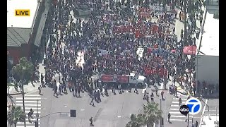 Hundreds gather at May Day demonstration in Hollywood