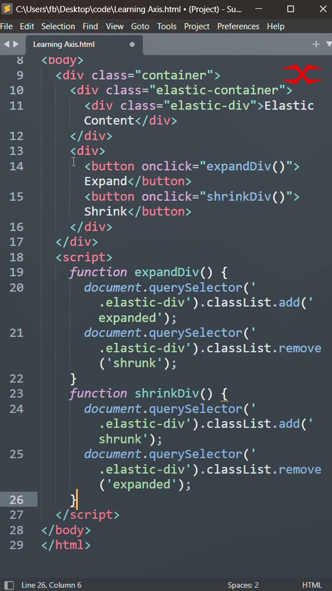 Elastic Div HTML CSS JavaScript