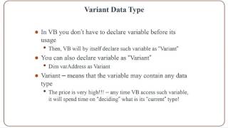 VB.NET and VBA Programming: Variables