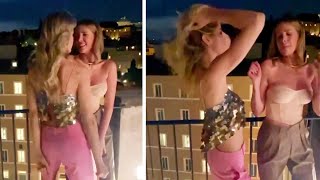 Elena Santarelli ed Alessia Marcuzzi ballano scatenate al Rooftop