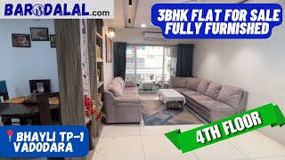 Full furnished 3bhk flat for sale in vadodara, bhayli tp 1, shree one, near nilamber cicle