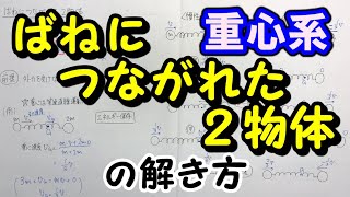 【二体問題】ばねにつながれた２物体の解き方「重心系で考える」