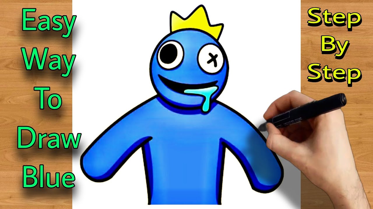 How To Draw Blue Smiling From Roblox Rainbow Friends Cute Easy Step