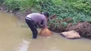 Amazing Cambodia Women Lady Traditional Fishing How to Catch Fish Water Snake Simple Net Fishing