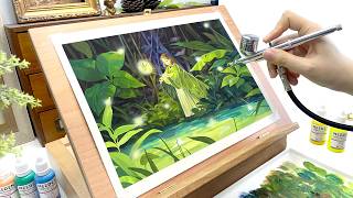 Unboxing New Art Supplies｜Creating a Soft Glow Effects with Airbrush｜Studio Ghibli Gouache Painting✨