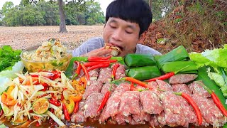 ส้มเนื้อวัวแกล้มลูกโดดผักสดแซ่บคักอีหลีครับพี่น้องMUKBANG EATING SHOW/โก้อีสานพาแดก