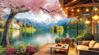 Happy Spring Morning in Outdoor Coffee Shop Ambience ☕ Relaxing Piano Jazz Music for Stress Relief