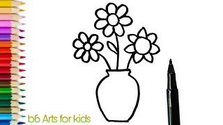 How to Draw Flowers With Vase | Flower pot Drawing (Very Easy Way)