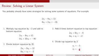 MATH 3191: Solutions to Linear Systems