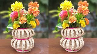 DIY stylist  jute rope flower vase || jute flower pot making with waste materials
