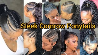 Sleek Cornrow ponytail Braids Hairstyle | Ponytail Cornrow Braids | 2-braid Cornrow hairstyles