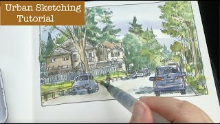 Urban Sketching Demo 🎨 FULL PROCESS with Detailed Explanations. From Pen Drawing to Watercolors!